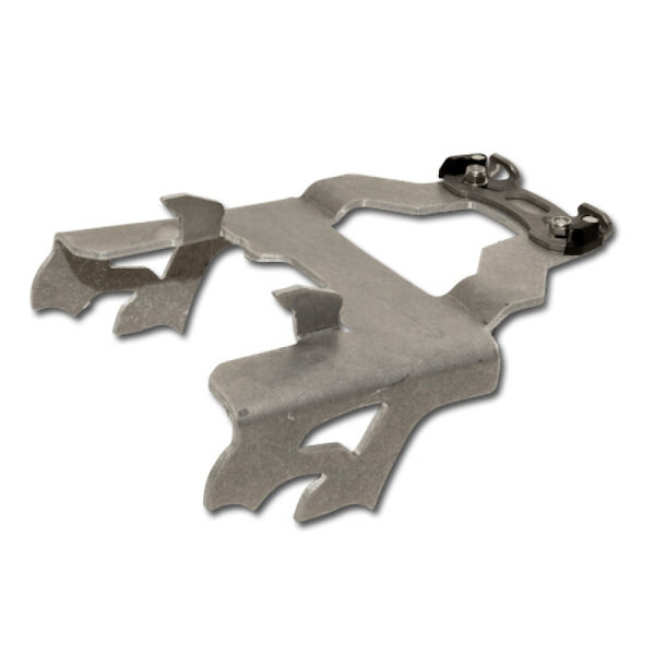 Metallener Splitboard Crampon von Karakoram mit Zacken für Eisgriff.