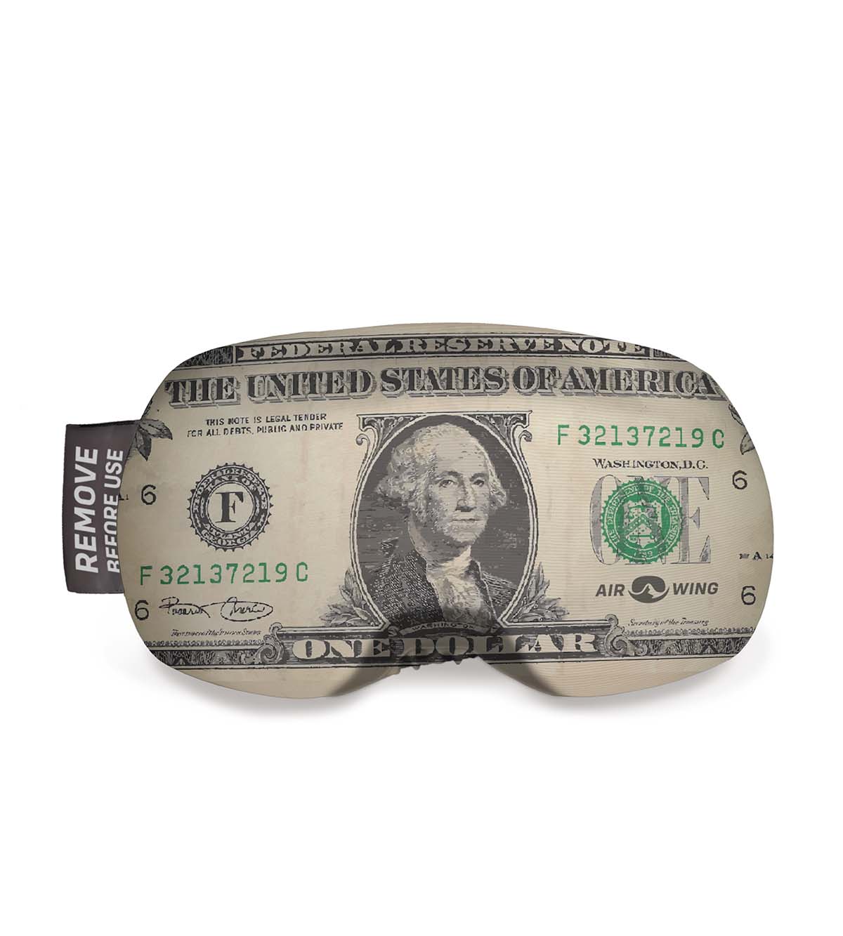Skibrillenschutz im Dollar-Design, aufgedruckt ist ein US-Dollar Schein mit Airwing Logo.