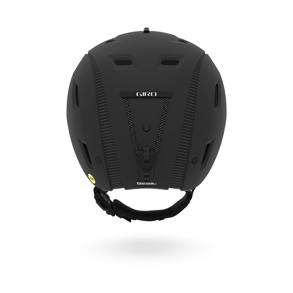 Casque de ski noir mat Giro Range MIPS, vue arrière, avec ouvertures d'aération et système d'ajustement Conform Fit.