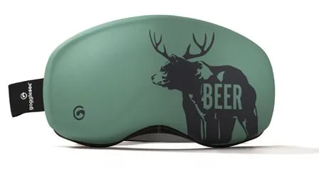 Green Beer Pro gogglesoc with bear and deer motif and the word "BEER" on the side.