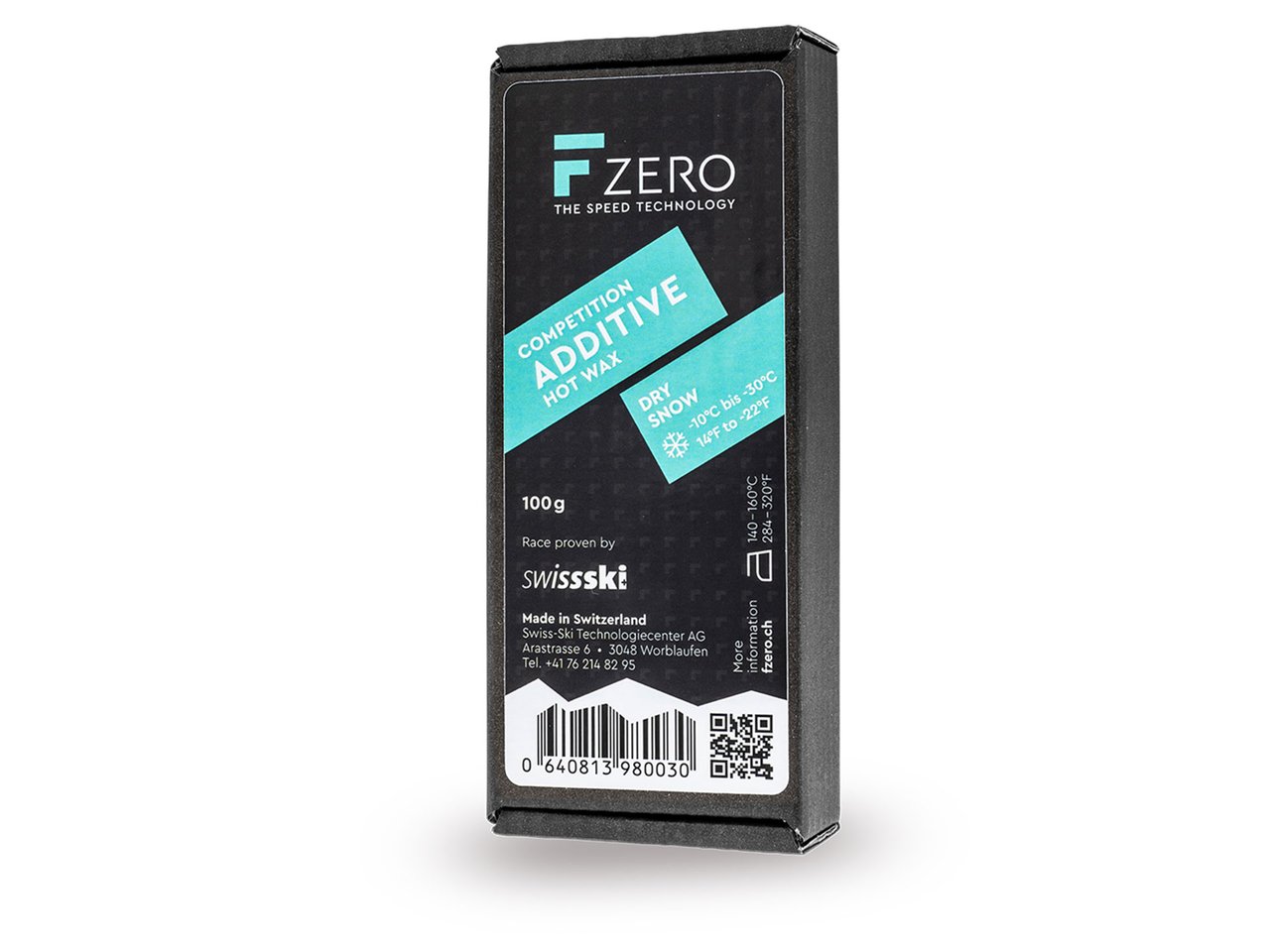 Verpackung vom Hot Wax Additive Dry Snow von FZERO, Farbe Grau, 100g, für kalte und trockene Schneeverhältnisse.