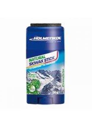 Blauer Holmenkol Natural Skiwax Stick mit Bergmotiv auf der Verpackung.