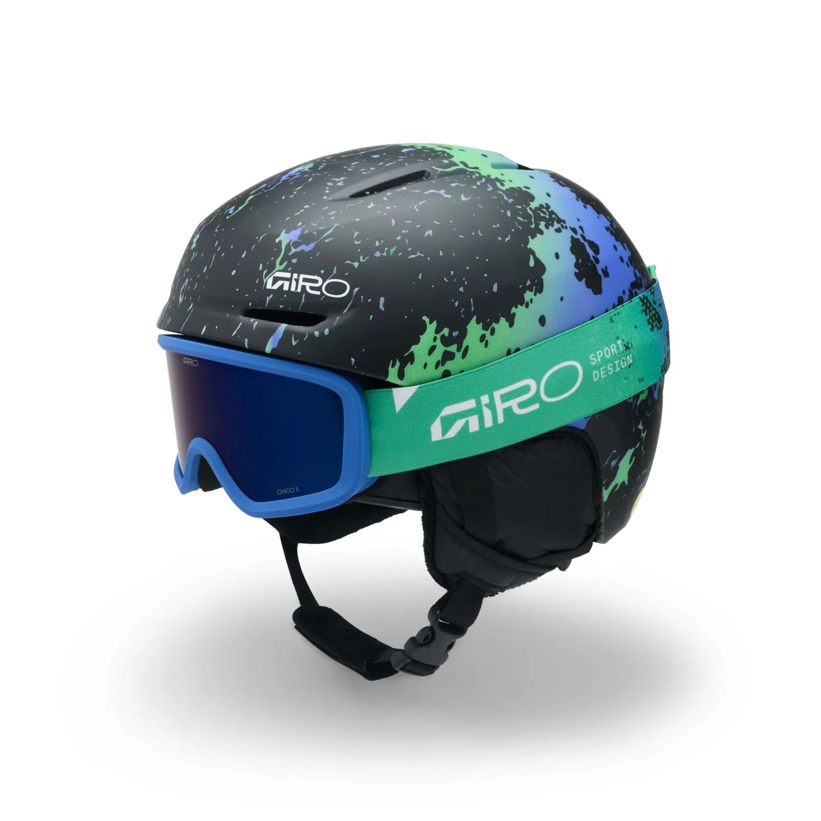 Giro Spur Combo Pack Kinder Skihelm mit Skibrille Matte Blue Green Surge