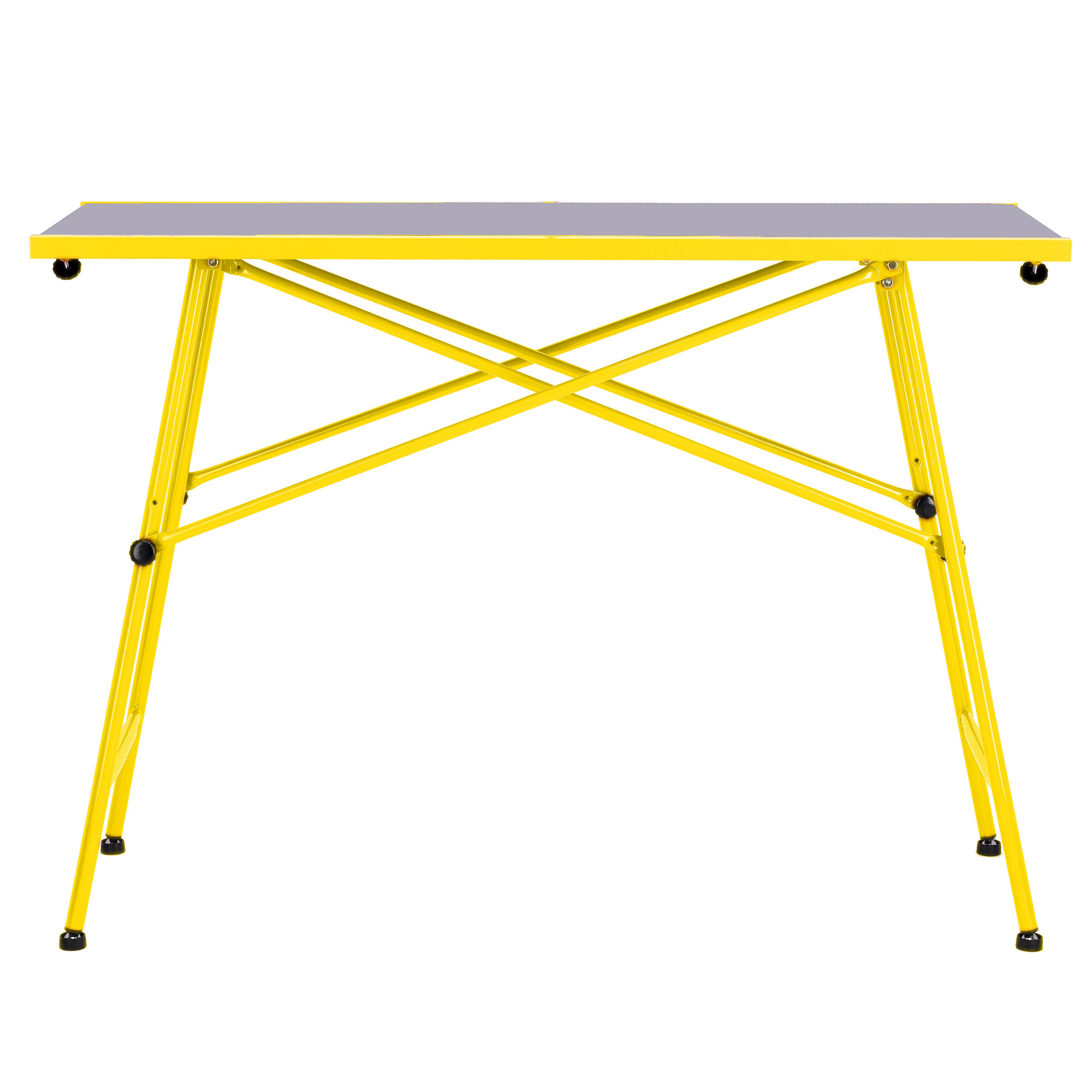 Gelber Toko Racing Workbench Servicetisch mit grauer Platte, Metallrahmen und verstellbaren Füßen.