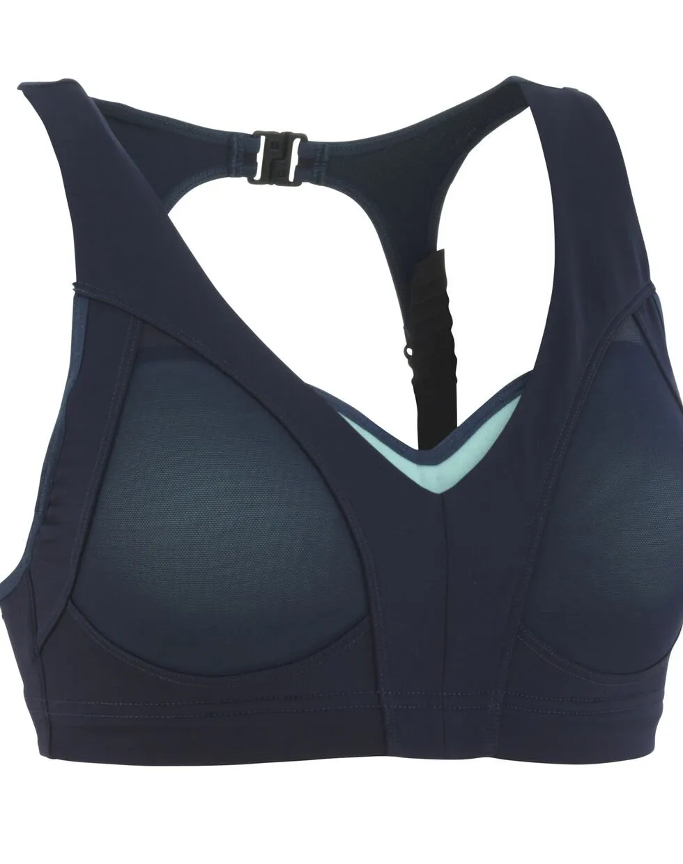 Driva Sports Bra bleu marine avec bretelles réglables et empiècement en laine.