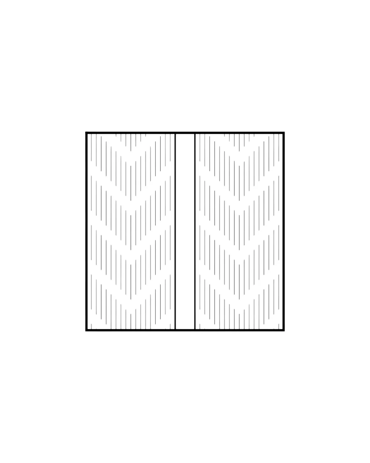 Rectangular shape, divided into two areas with downward V-shaped patterns of vertical lines.