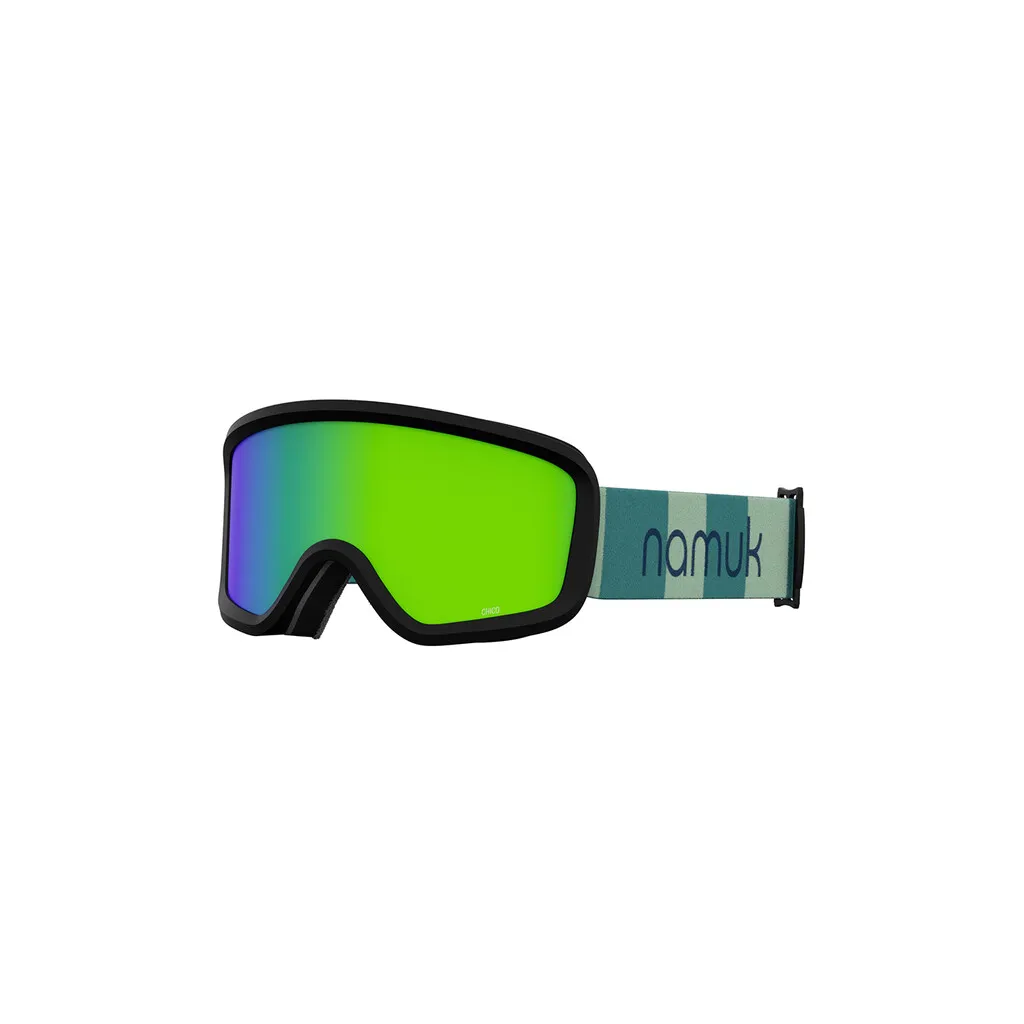 Giro Chico 2.0 Skibrille in Jade Green mit grünem Glas und grün-blauem Band mit "namuk"-Schriftzug.