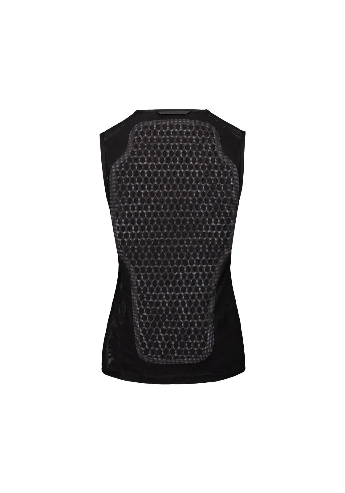 Top sportivo nero senza maniche con imbottitura esagonale sulla schiena.