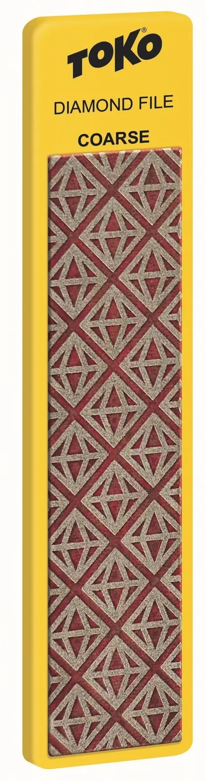 Gelbe Toko Diamond File Coarse mit roter Diamantstruktur zur Kantenbearbeitung von Ski und Snowboard.
