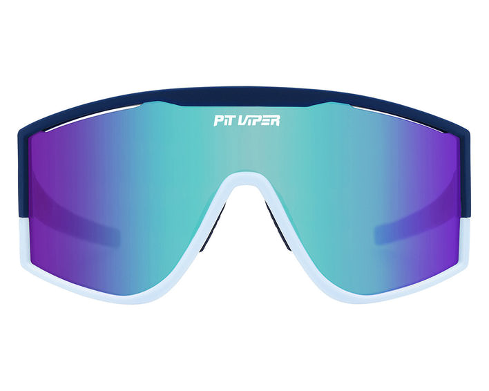 Pit Viper Lunettes de soleil basket-ball Pit Viper Lunettes de soleil The Basketball Team avec monture bleue et verres miroités bleu et violet.
