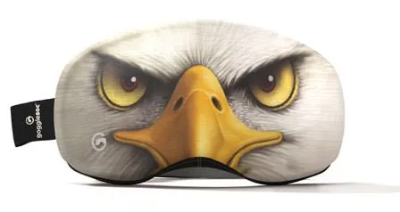Freedom Pro Soc: Ski goggle protector with eagle motif, yellow beak and piercing eyes.