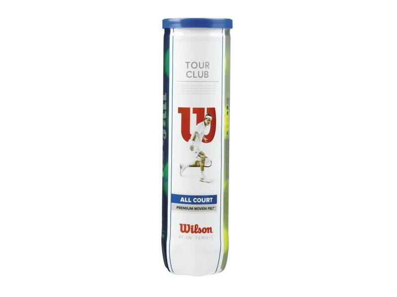 Verpackung von Wilson Tour Club All Court Tennisbällen mit Spieler-Motiv.