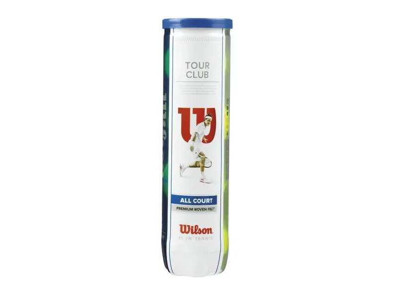Verpackung von Wilson Tour Club All Court Tennisbällen mit Spieler-Motiv.