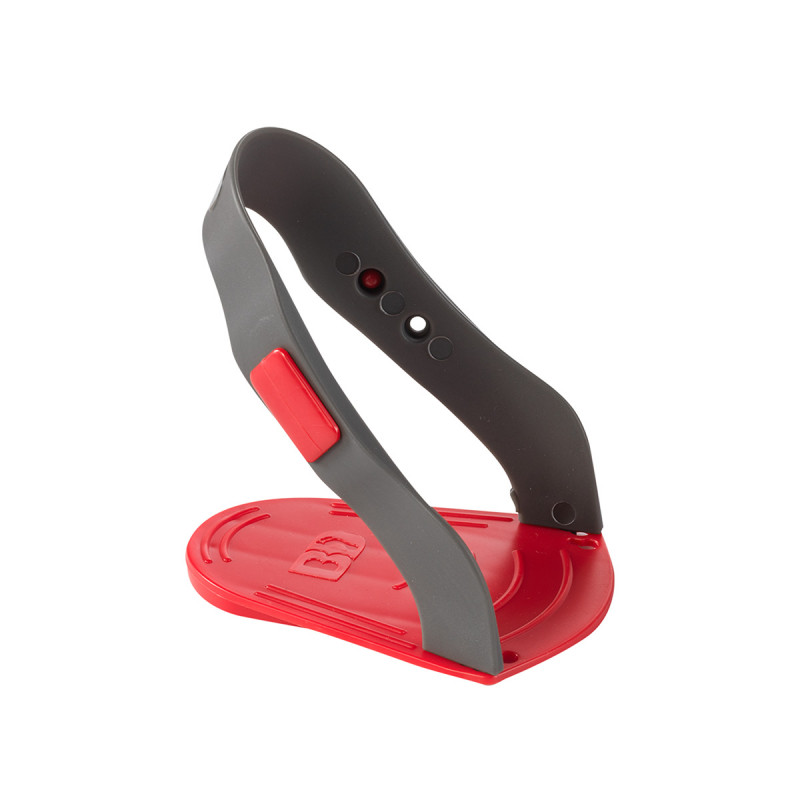 Bootdoc FIX 4 HEEL: Rot-graue Fersenhalterung mit Einstelllöchern für Ski- oder Snowboardschuhe.