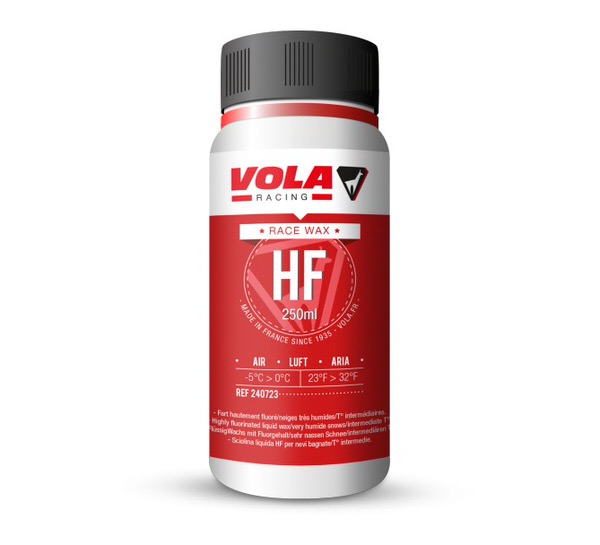 Weiße Flasche Vola Racing Race Rouge HF Flüssigwachs mit rotem Etikett und schwarzem Deckel.