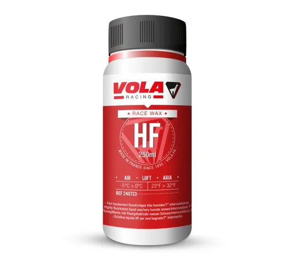 Weiße Flasche Vola Racing Race Rouge HF Flüssigwachs mit rotem Etikett und schwarzem Deckel.