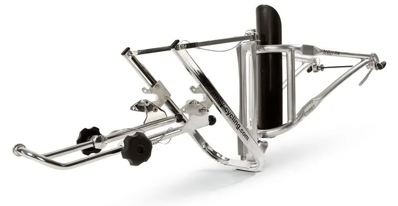 The FollowMe tandem coupling is a steel bicycle accessory. It enables a child's bike to be towed by a parent's bike.