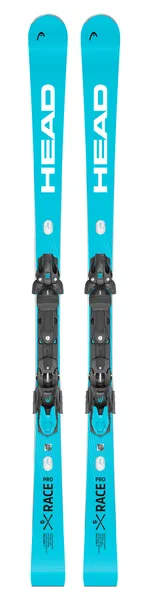 Hellblaue Head WC Rebels e-Race Pro Ski mit Freeflex Bindung, von oben fotografiert, freigestellt.