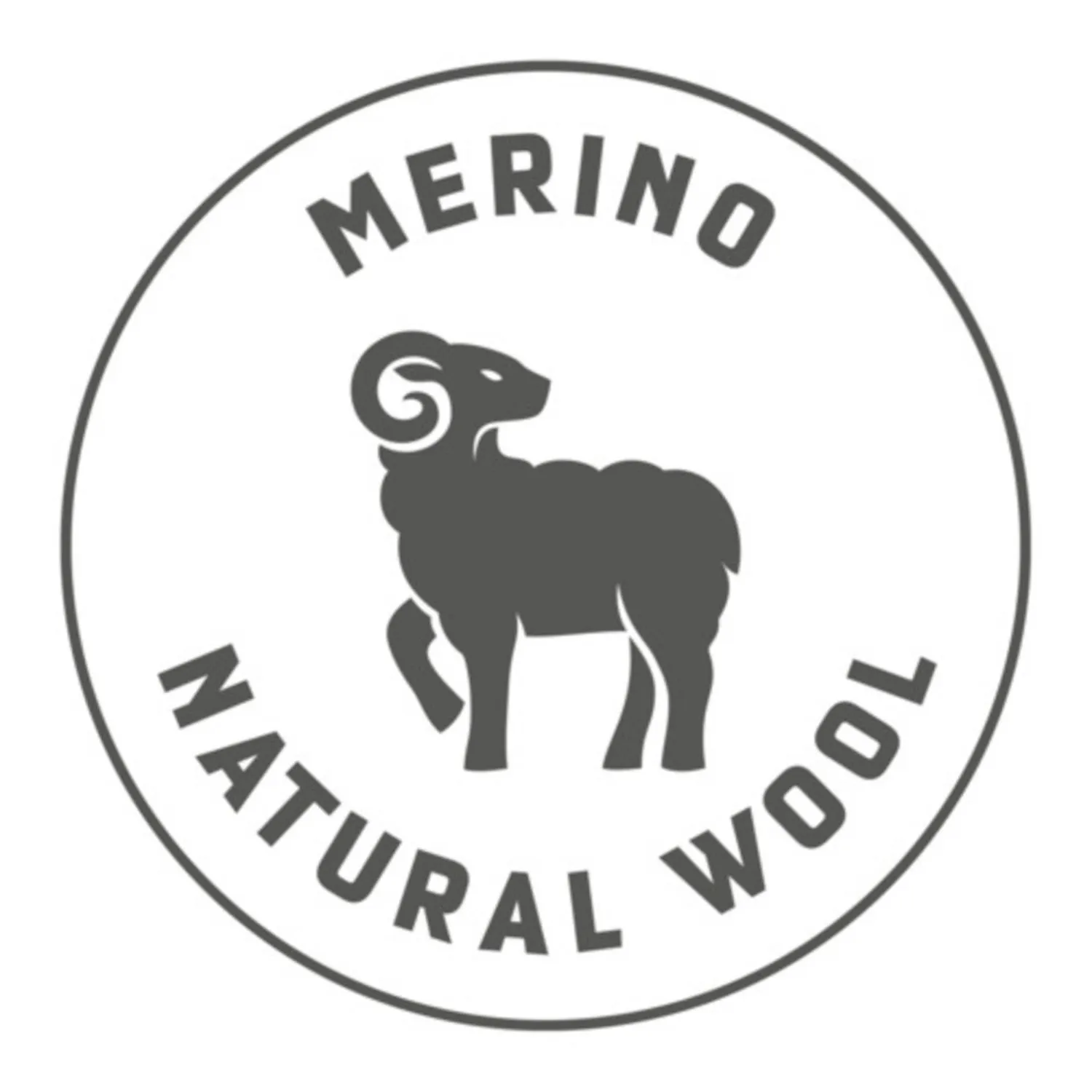 Sigillo rotondo con la sagoma stilizzata e scura di una pecora. Incisione: "Merino Natural Wool".