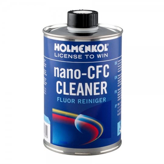Dose Holmenkol Nano-CFC Cleaner, blau mit Aufschrift, für Fluor-Wachsentfernung.