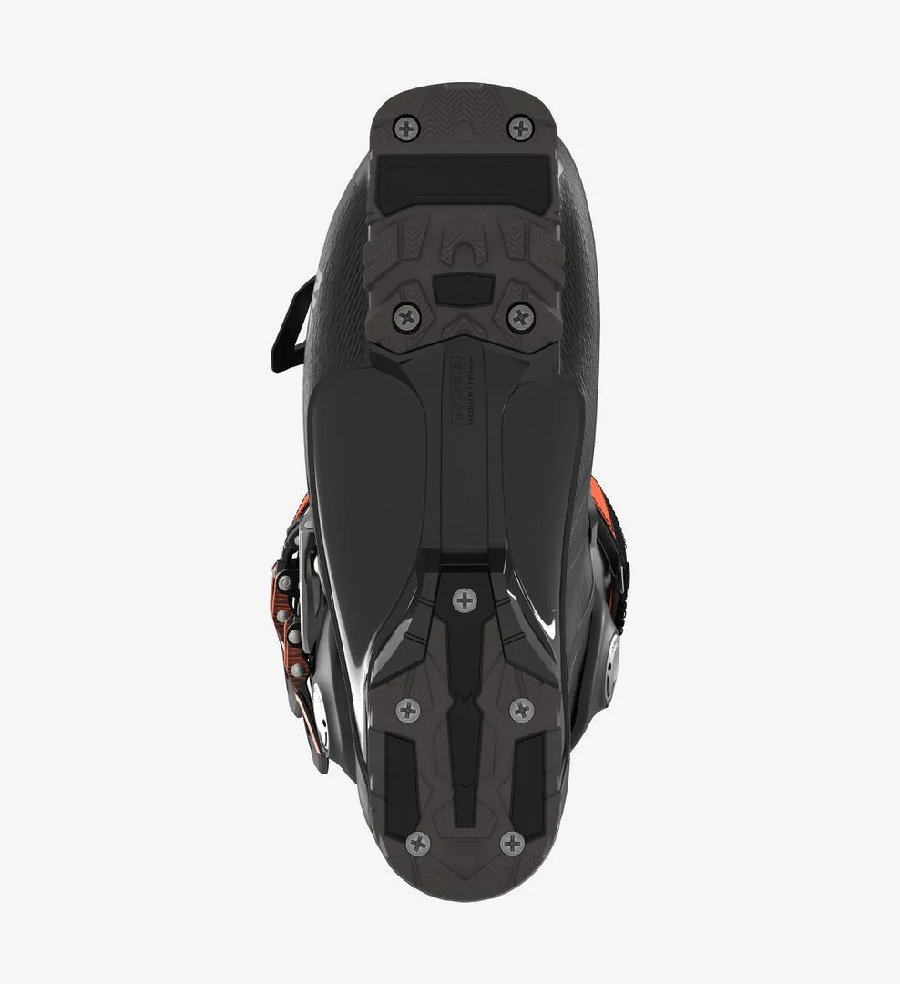 Vue de dessus de la chaussure de ski Salomon S/PRO Supra 110, montrant la semelle et les points de fixation.
