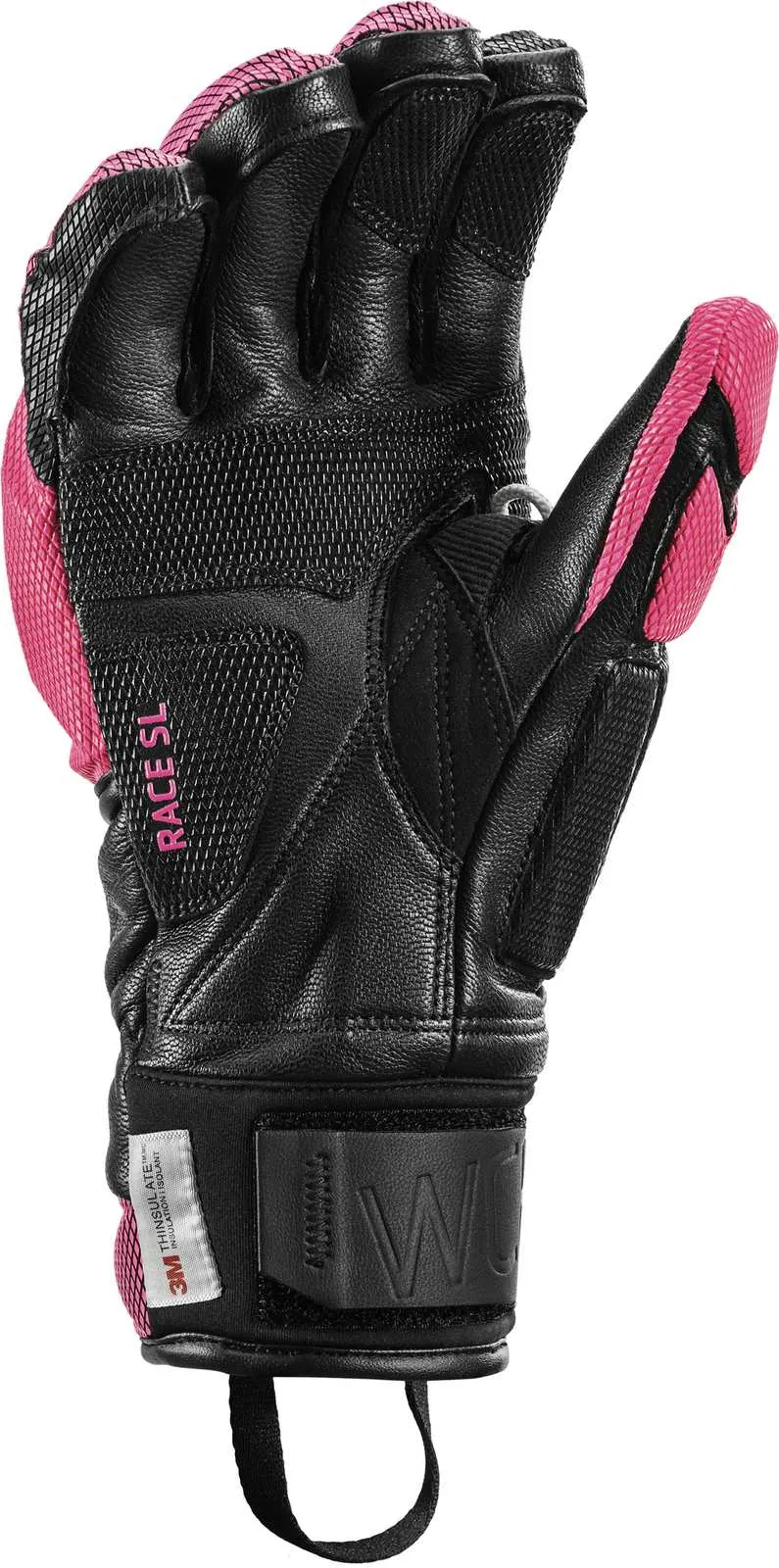Gant noir Leki Venom SL 3D avec détails roses. Le cuir, la structure en maille et les protections sont visibles.