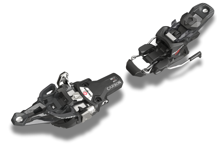 Fritschi Fixation Tecton 13 Fixation de ski de randonnée noire Fritschi Tecton 13 avec des accents gris, décalés latéralement sur un fond blanc.