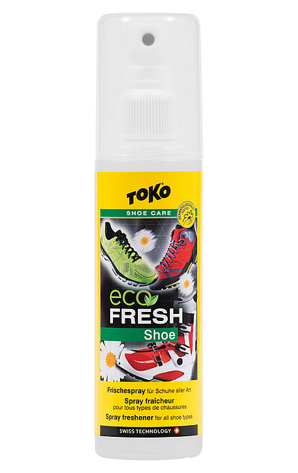 Sprühflasche Toko Eco Shoe Fresh mit Schuh-Motiven. Frischespray zur Geruchsneutralisierung.