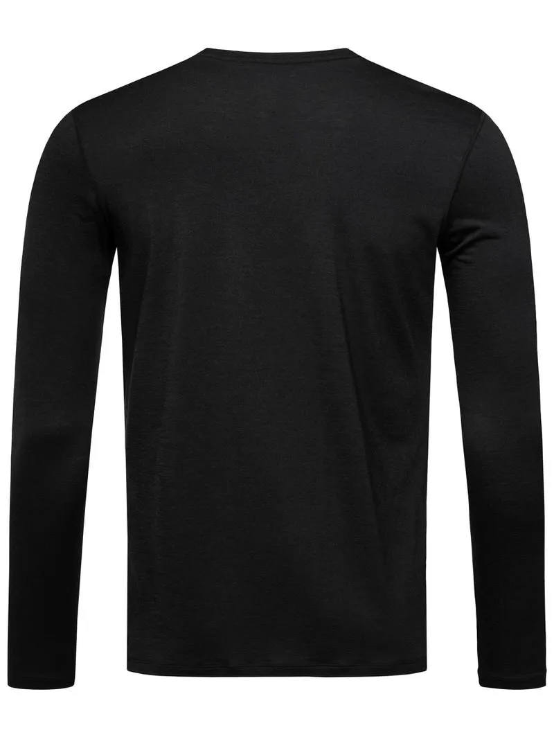Schwarzes Super.Natural M Base LS 175 Longsleeve von hinten, mit langen Ärmeln und Rundhalsausschnitt.