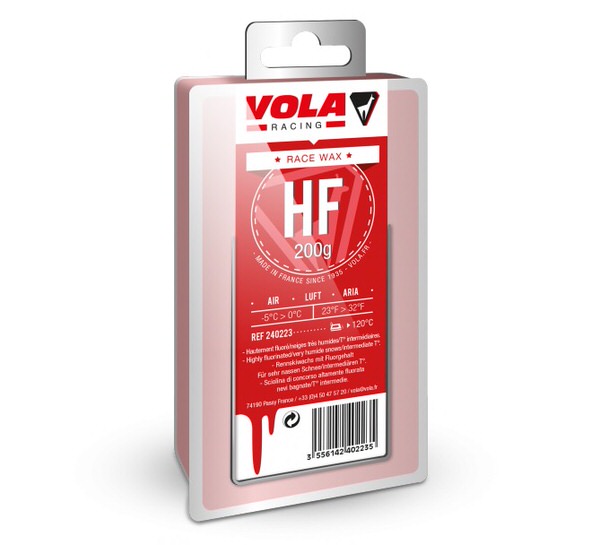 Verpackung Vola Racing Race Rouge HF 200g, rotes Etikett mit Text und Temperaturangaben.