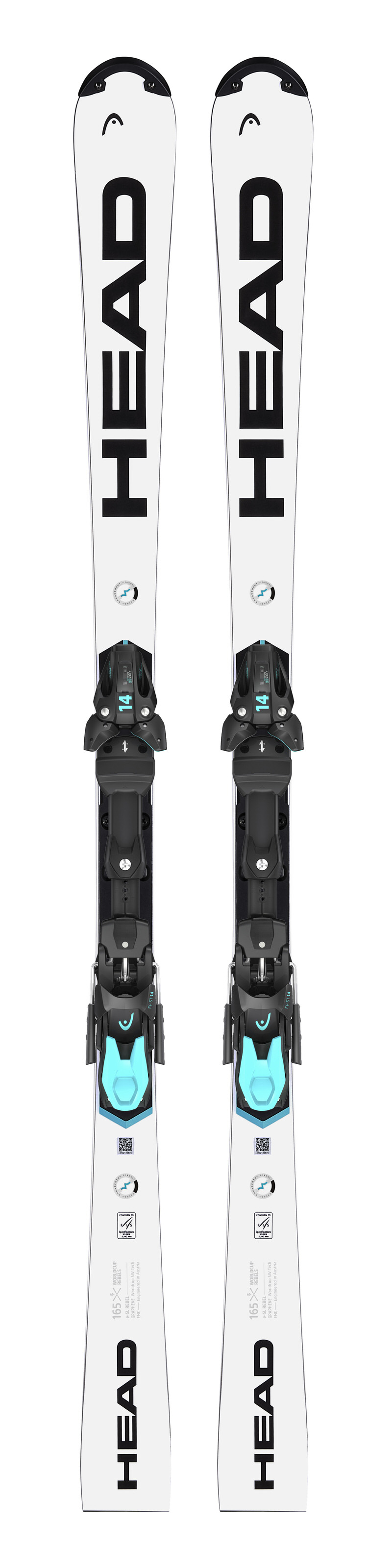 Weisse Head WCR e-SL Rebel FIS Ski mit montierter Freeflex 14 Bindung.