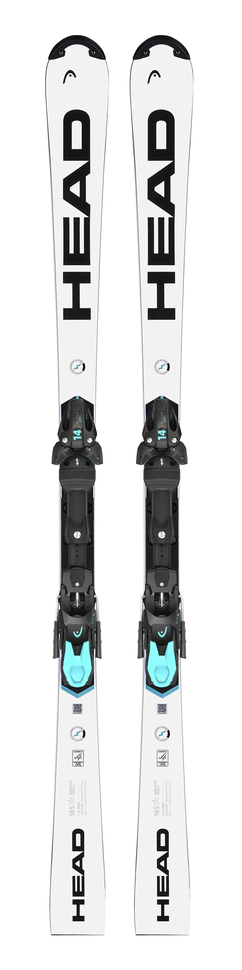 Weisse Head WCR e-SL Rebel FIS Ski mit montierter Freeflex 14 Bindung.