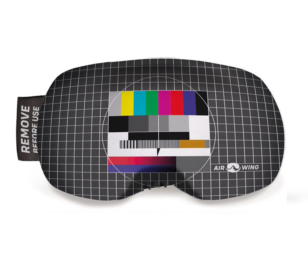 Coperchio protettivo per occhiali da sci con motivo Coperchio protettivo per maschera da sci con motivo di test TV e griglia, etichetta informativa e logo Airwing.