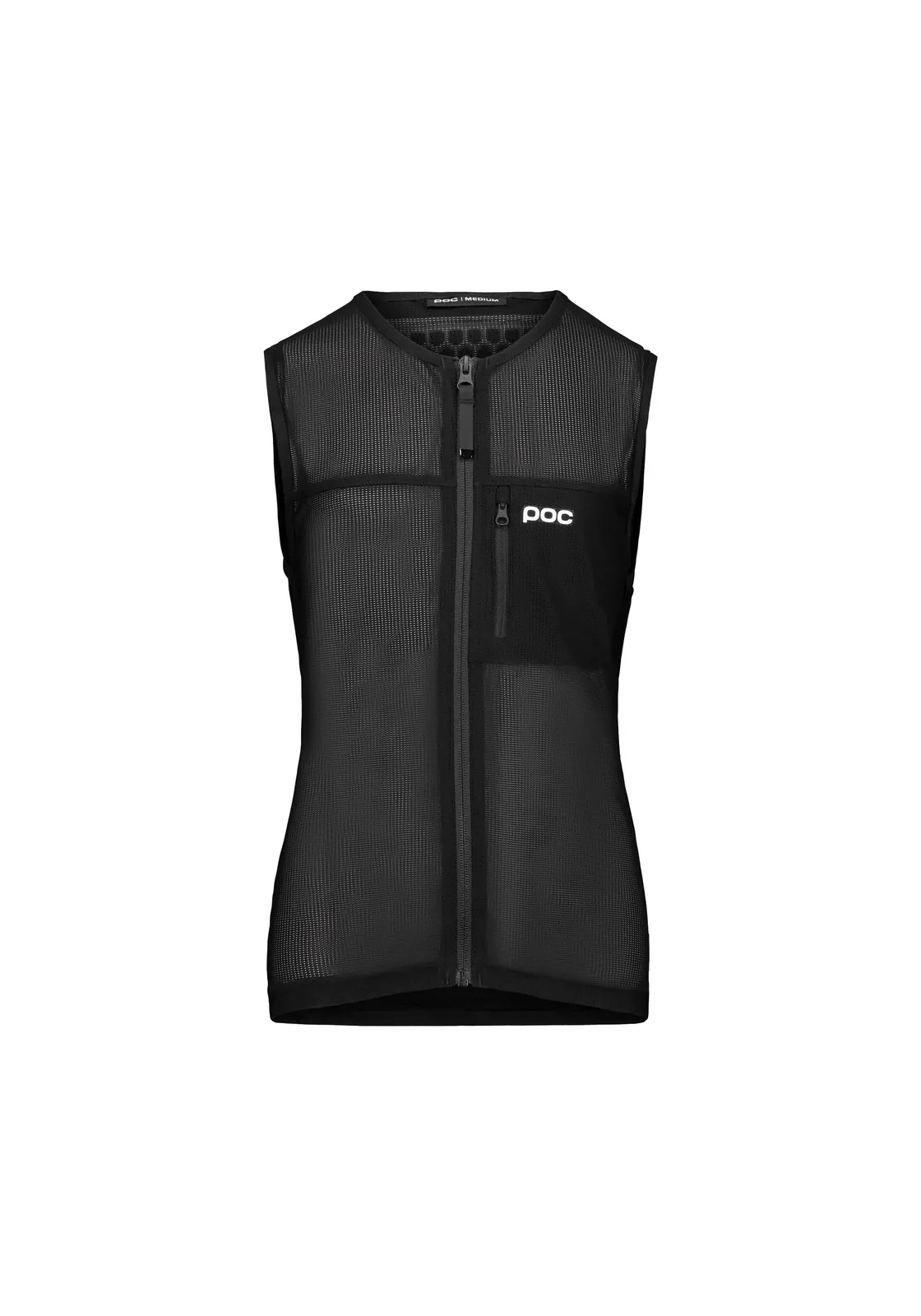 Black, sleeveless mesh vest with zipper and small POC logo on the right side.