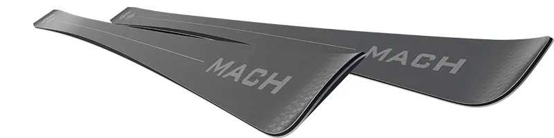 Gray MACH EAGLE skis, shown slightly angled, with "MACH" lettering on the surface.