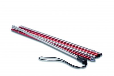 Zusammengelegte, silber-rote Lawinensonde 240 Economic mit schwarzer Zugschnur, Teil des ORTOVOX Avalanche Rescue Set Zoom+.