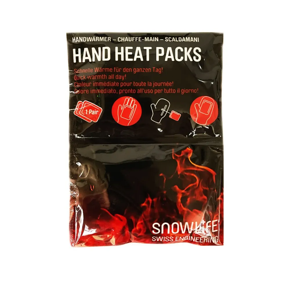 Packaging Snowlife Hand Heat Packs with flame motif and instructions for use.