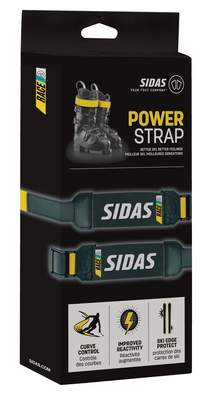 Verpackung des Sidas Power Straps für Ski, mit Skischuhen und dem Strap selbst.