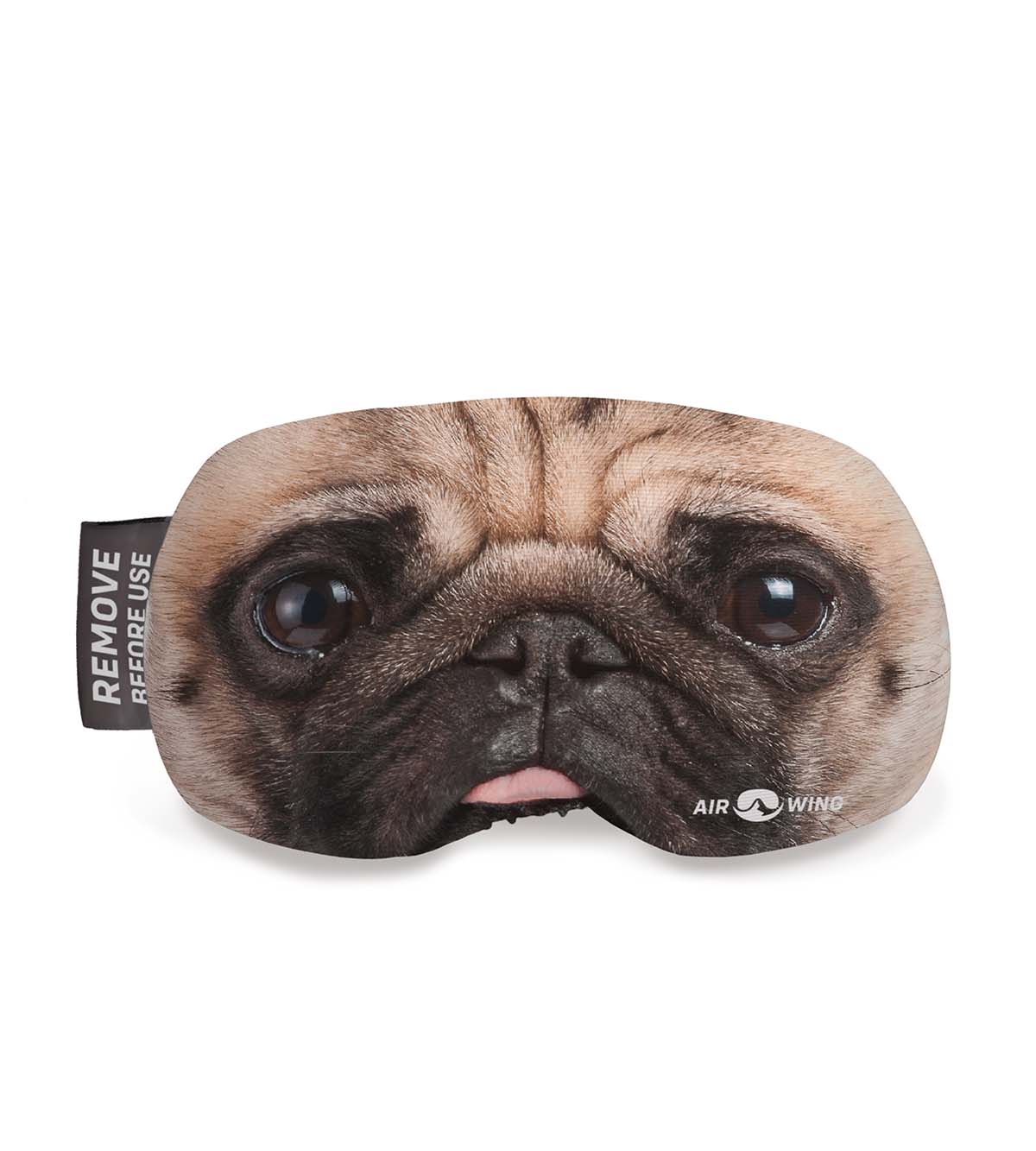 Mops Skibrillenhülle Skibrillen-Schutzhülle mit Mops-Gesicht. Elastisches Band zum Schutz, Aufdruck zeigt Mops mit herausgestreckter Zunge.