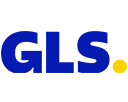 Blauer "GLS"-Schriftzug mit gelbem Punkt rechts daneben.