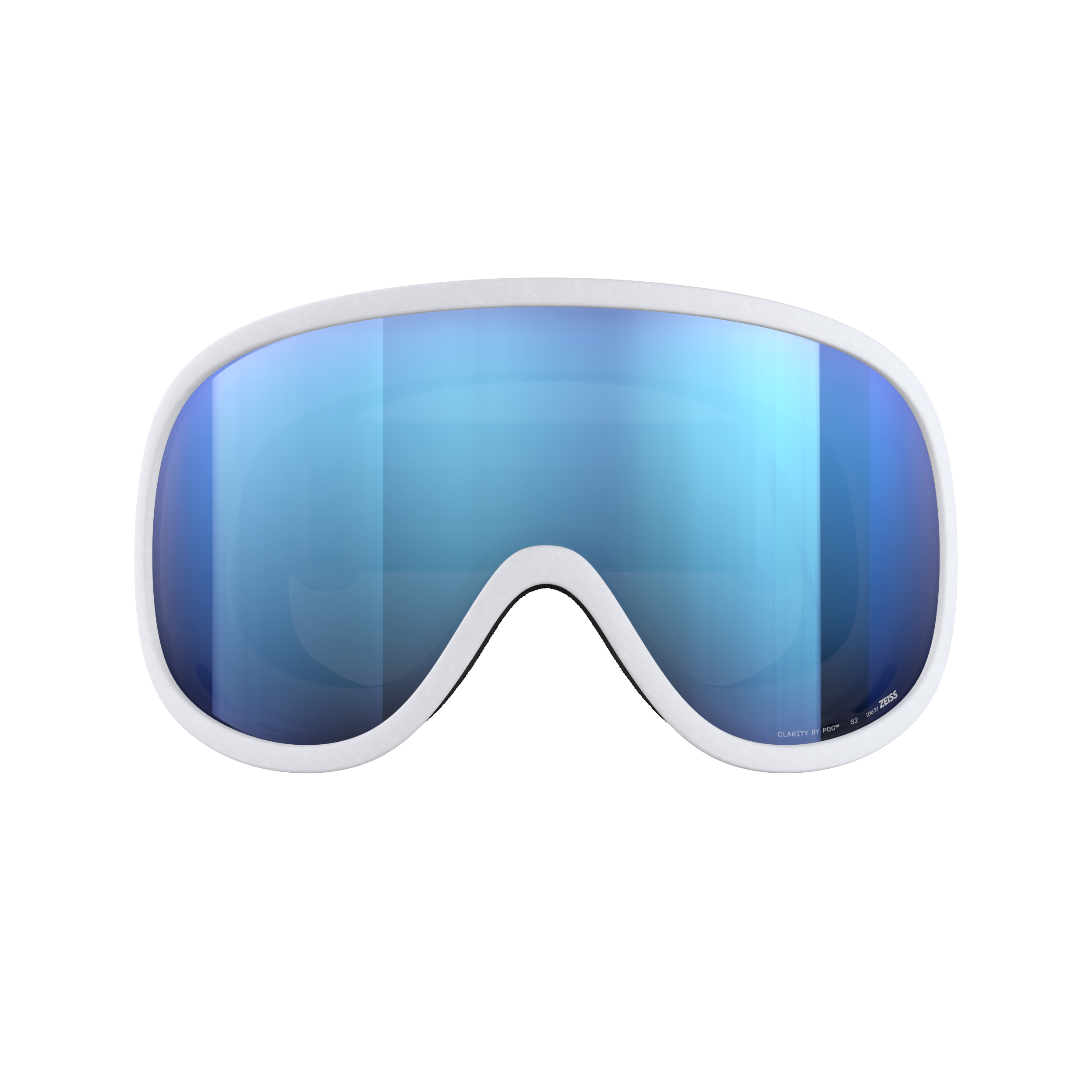 Weiße POC Retina Skibrille mit blauer, zylindrischer Partly Sunny Blue Linse.