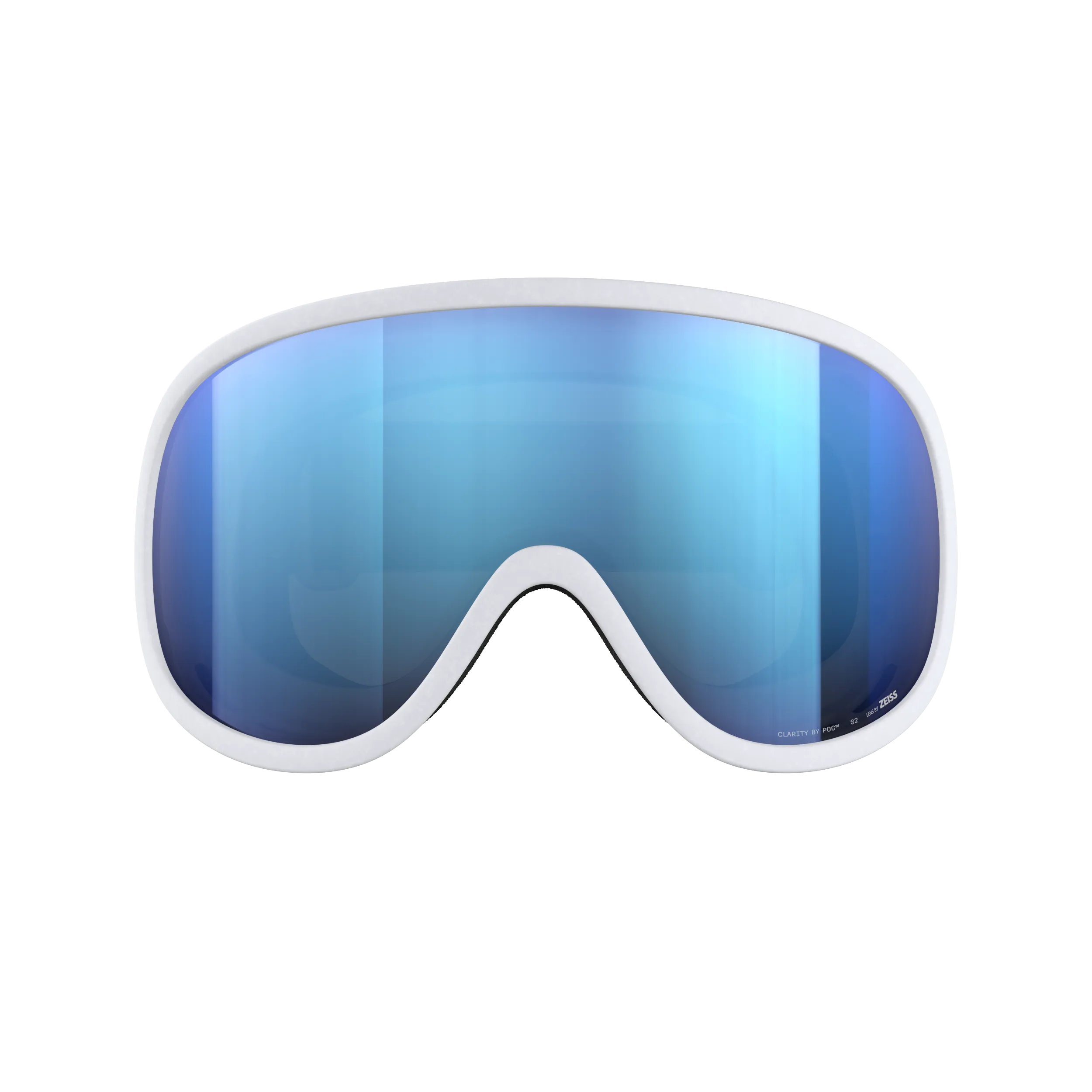 Weiße POC Retina Skibrille mit blauer, zylindrischer Partly Sunny Blue Linse.