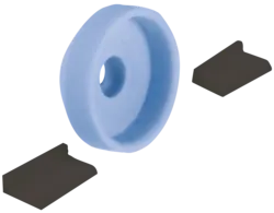 Kit de ponçage : Disque de ponçage Discman bleu avec trou et deux patins noirs pour des résultats de ponçage précis.