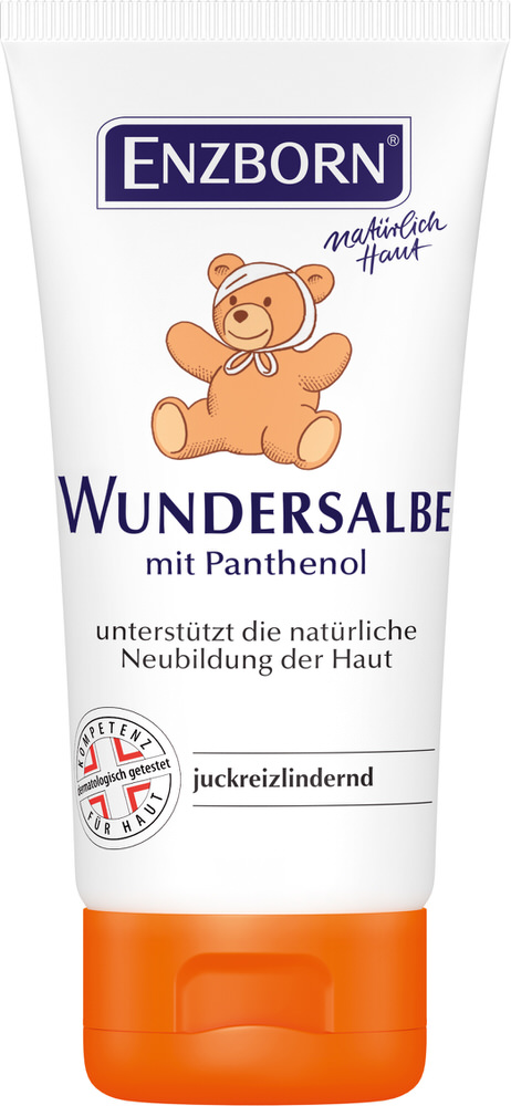 Weiße Tube ENZBORN Wundersalbe mit Bär-Illustration und orangefarbenem Deckel.