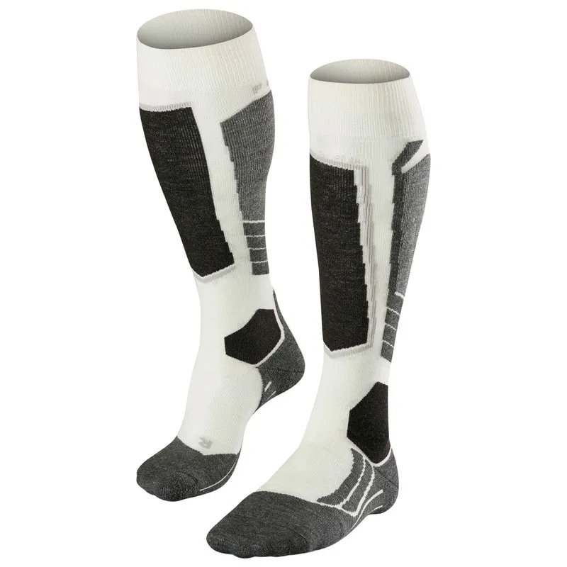 Two Falke SK2 ladies' skiing knee socks in black and white, photographed from the front.