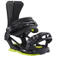 Schwarze Snowboardbindung Head NX SIX mit hellgrünen Akzenten, seitliche Ansicht.