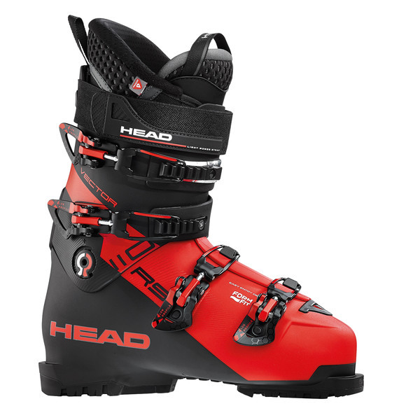Head VECTOR RS 110 Skischuh in Rot und Schwarz mit Schnallen und Klettverschluss.