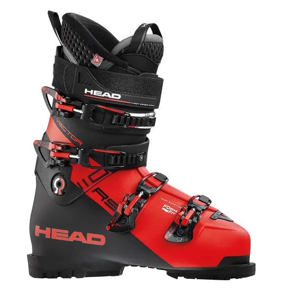 Chaussure de ski Head VECTOR RS 110 en rouge et noir avec boucles et velcro.