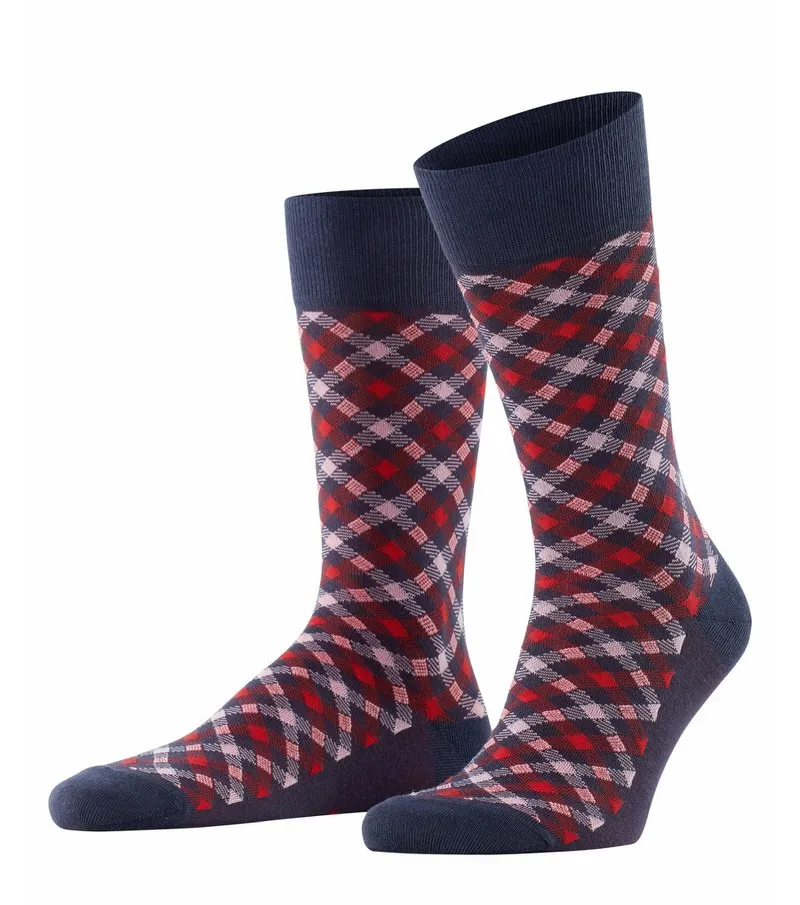 Two Falke Smart Check men's socks in midnight with check pattern.