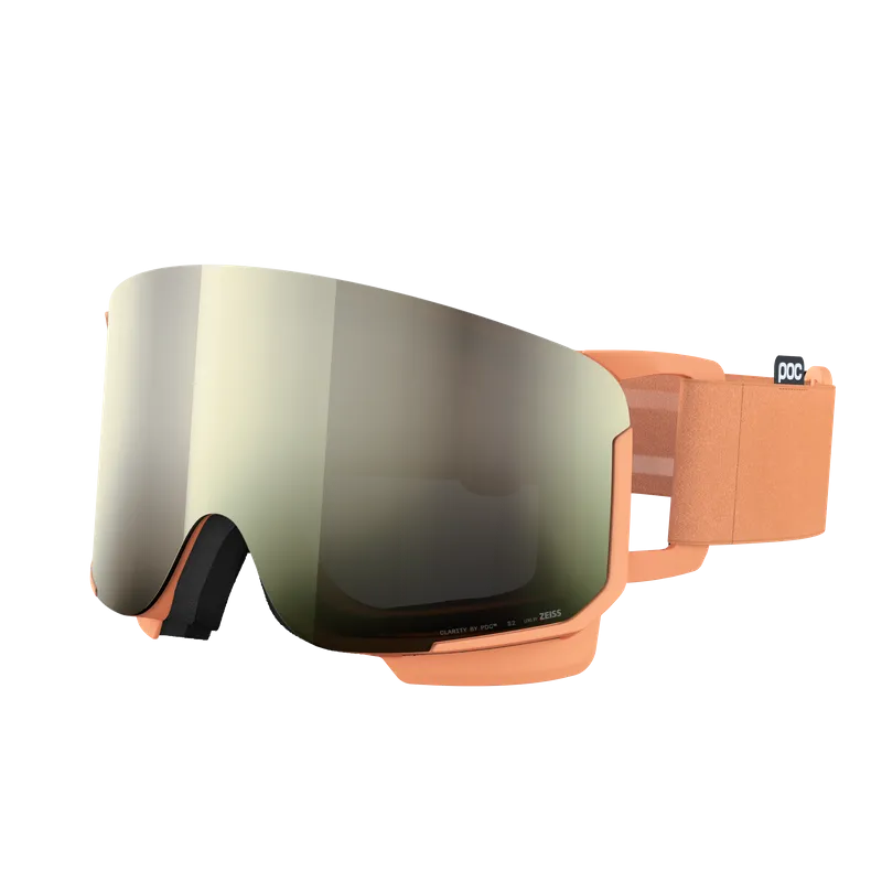 Orange ski goggles with a large, mirrored lens and black foam on the inside.